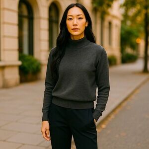 VINTAGE SWEATER 80s N. PEAL LONDON Cashmere CharcoalGray MockTurtleneck Scotland